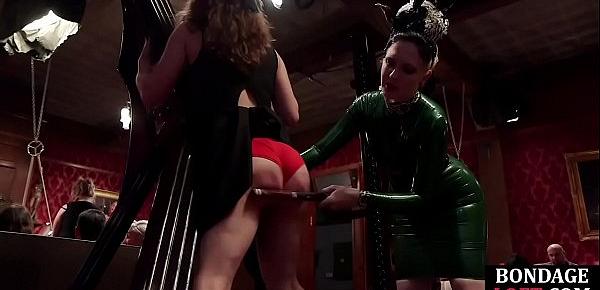  Femdom spanking BDSM sub before anal in trio